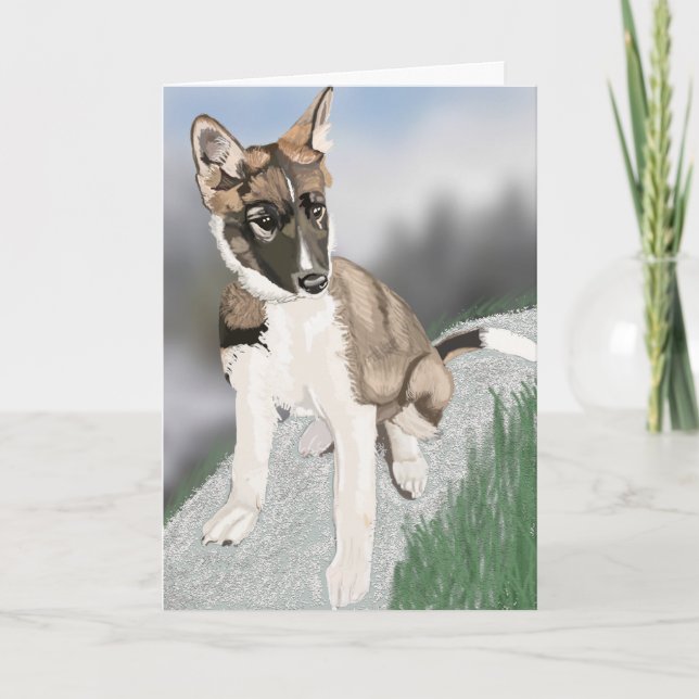 Carte Joli voeu blanc de chiot Husky (Devant)