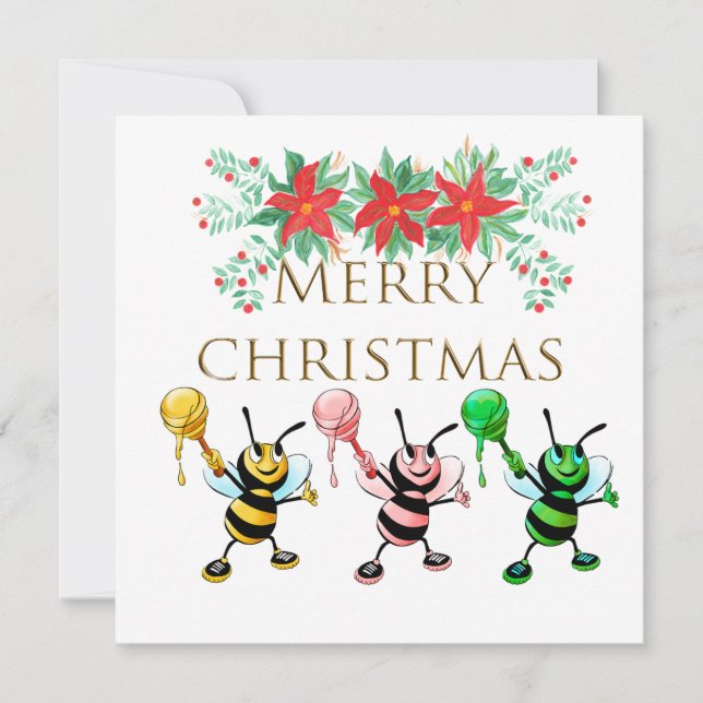 Carte Jolie Abeilles de Miel Or Joyeux Noël (Devant)