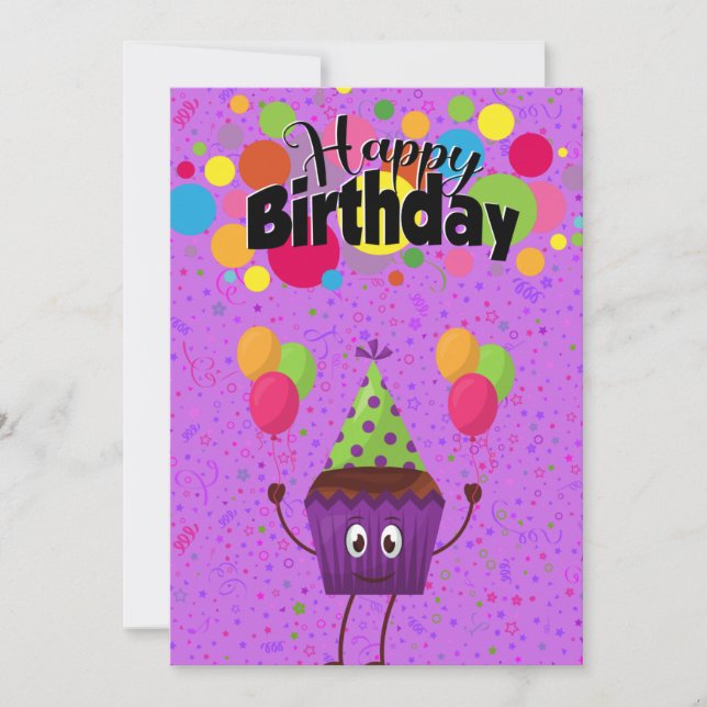 Carte Jolie adorable Kawaii Anniversaire Cupcake Salutat (Devant)