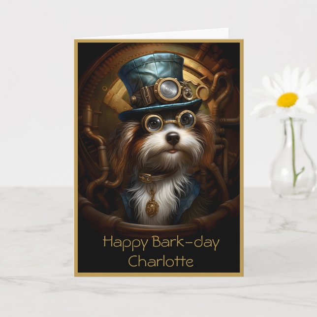 Carte Jolie Anniversaire Steampunk Chien Nom Personnalis (Petite plante)