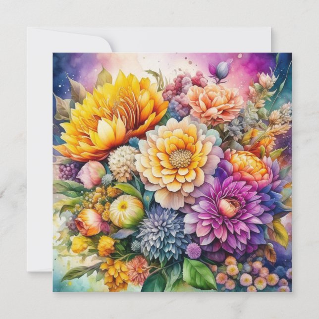 Carte Jolie aquarelle colorée Ai Fleurs d'Art (Devant)