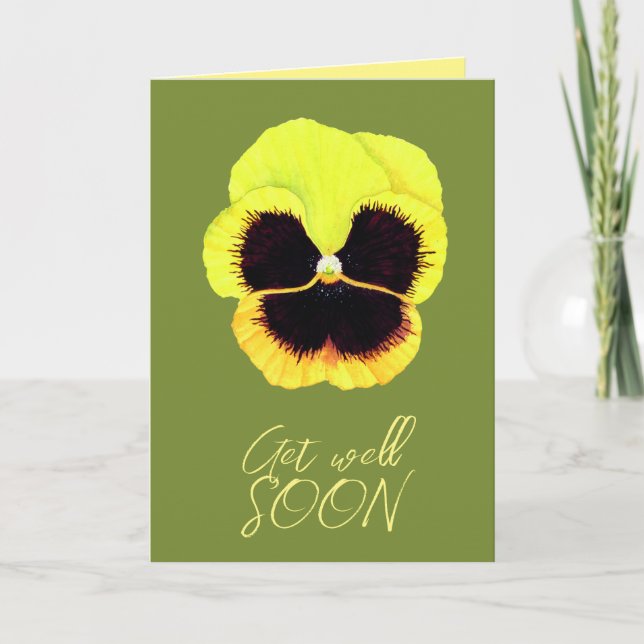 Carte Jolie aquarelle Fleur Jaune Pansie Se Bien (Devant)