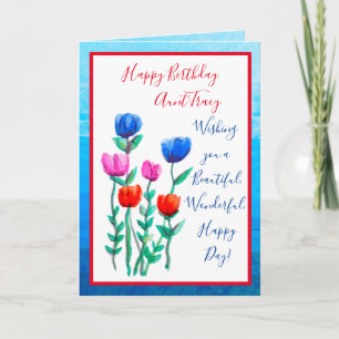 Carte Jolie aquarelle Fleurs Joyeux Anniversaire