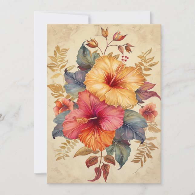 Carte Jolie aquarelle Hibiscus illustration plat (Devant)