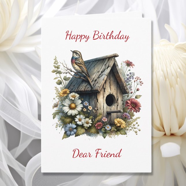 Carte Jolie aquarelle Rustique Birdhouse Anniversaire (Créateur téléchargé)