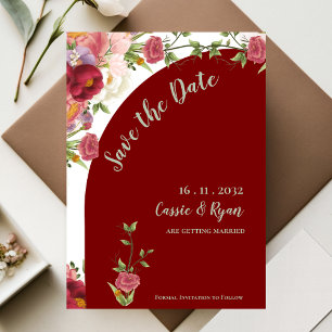 Carte Jolie Arche Fleurie Rouge pour Mariage, Enregistre