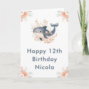 Carte Jolie baleine florale Joyeux anniversaire