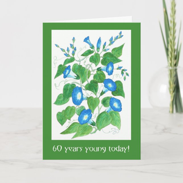Carte Jolie Blue Morning Glory Flowers 60e anniversaire (Devant)