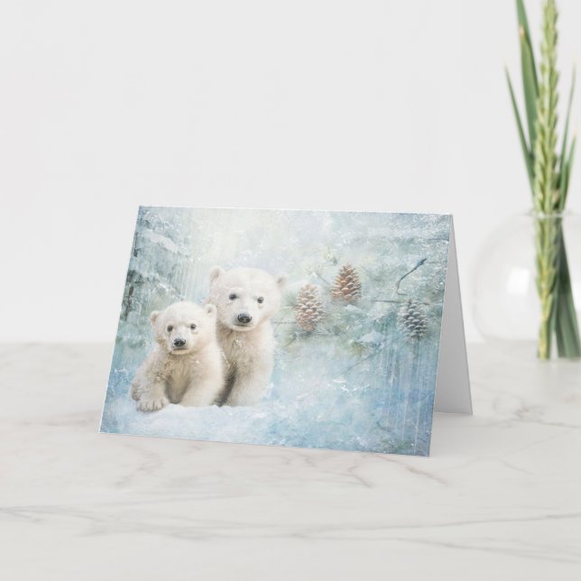 Carte Jolie Bois Animaux Ours Polaire Dans La Neige Salu (Devant)