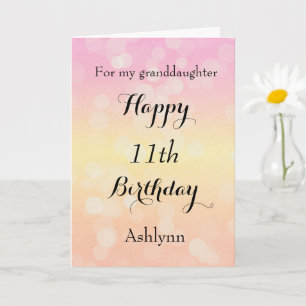 Carte Jolie Bokeh Joyeuse 11e anniversaire petite-fille