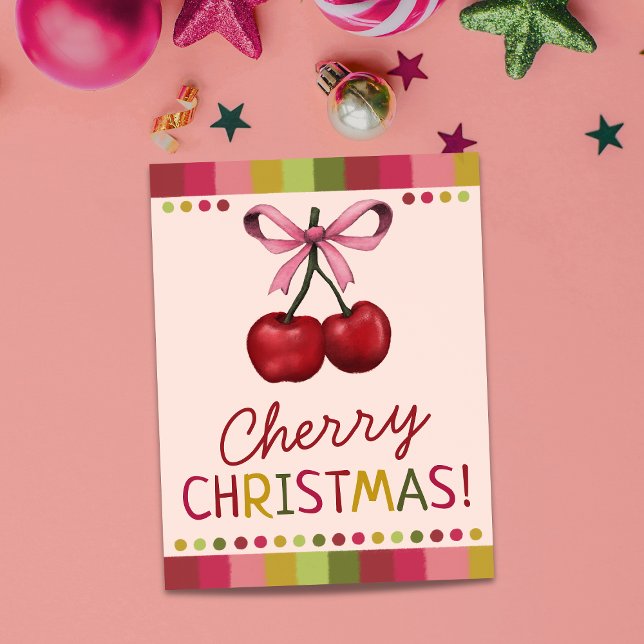 Carte Jolie Bow rose et Sweet Red Cherry Noël (Créateur téléchargé)