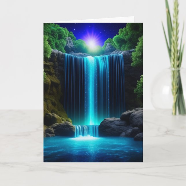 Carte Jolie cascade à la nuit Anniversaire paisible (Devant)