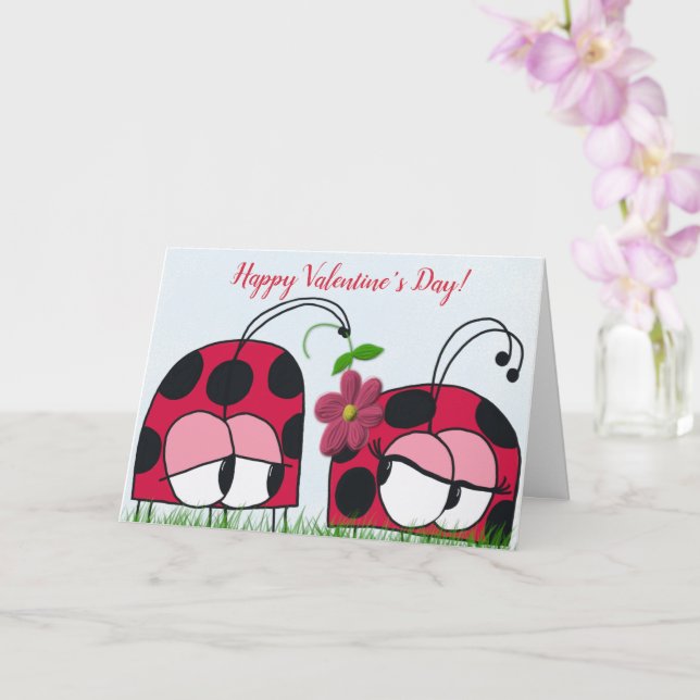 Carte Jolie coccinelle faisant la cour à sa nouvelle ami (Orchidée)