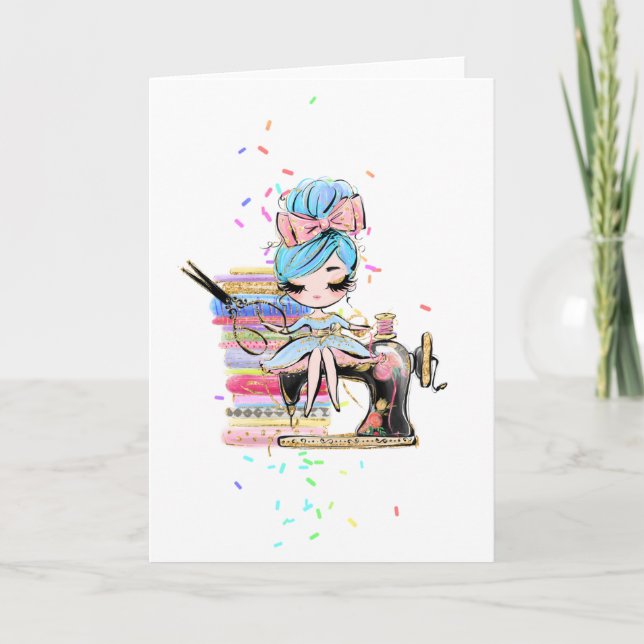 Carte Jolie couture Seamstress Dressmaker Cartoon Ajoute (Devant)