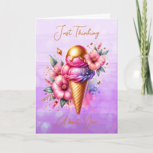 Carte Jolie crème glacée rose et or à votre sujet (Devant)