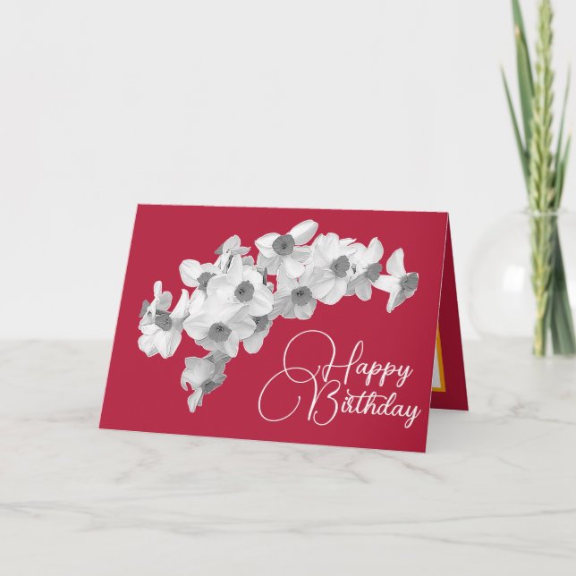 Carte Jolie Daffodiles Blancs Joli Bouquet Anniversaire (Devant)