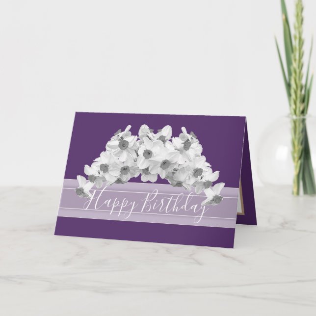 Carte Jolie Daffodiles Blancs Joli Bouquet Anniversaire (Devant)