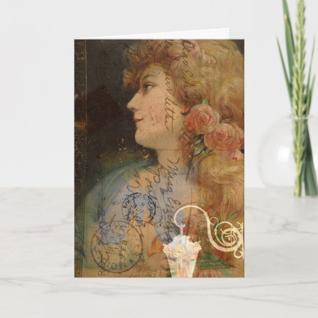 Carte Jolie dame Vintage Collage numérique (Devant)