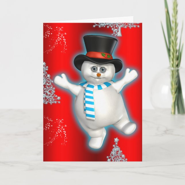 Carte Jolie Dancing Snowman Red Christmas (Devant)