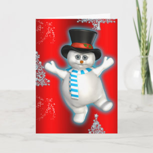 Carte Jolie Dancing Snowman Red Christmas