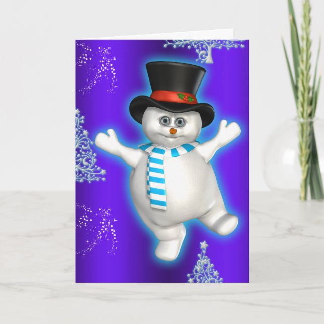Carte Jolie danse Snowman Bleu Noël (Devant)