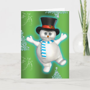 Carte Jolie danse Snowman Noël vert