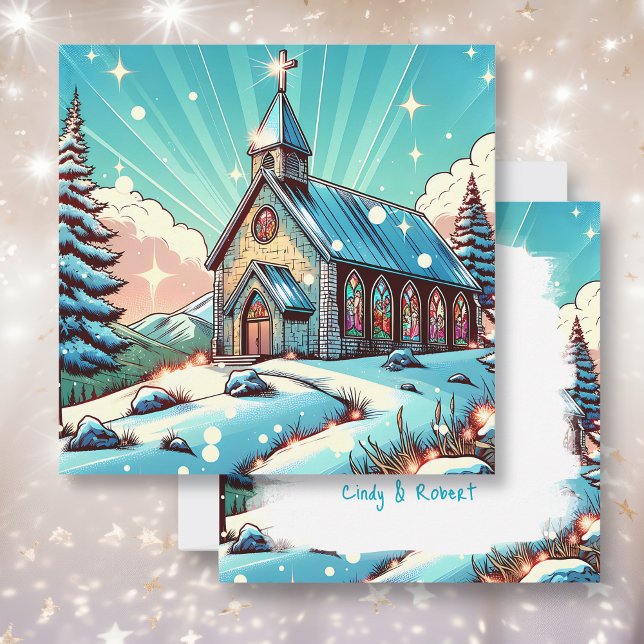 Carte Jolie église en hiver Noël personnalisé (Créateur téléchargé)