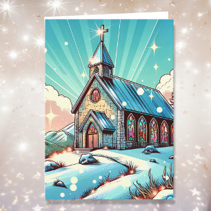 Carte Jolie église pour Noël d'hiver