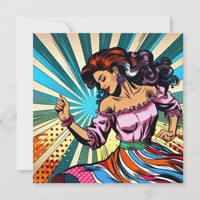 Carte Jolie Femme Dansant Salsa Pop Art (Devant)