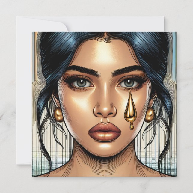 Carte Jolie femme triste avec une larme d'or (Devant)