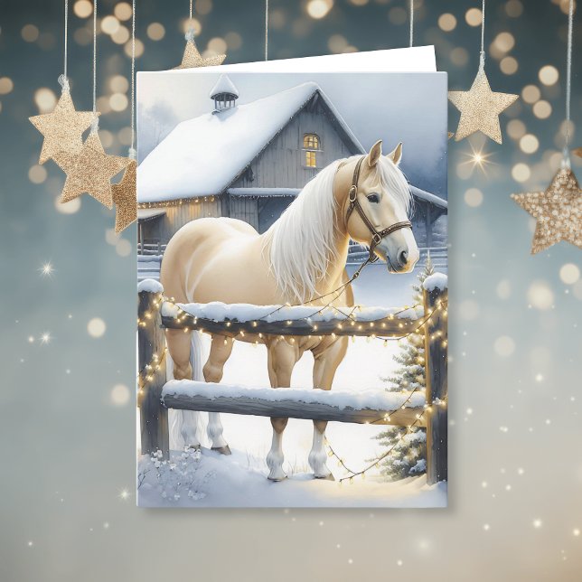 Carte Jolie ferme de chevaux blancs Noël personnalisé (Créateur téléchargé)