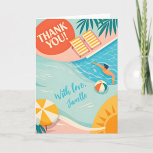 Carte Jolie fête au bord de la piscine d'été Merci Plage