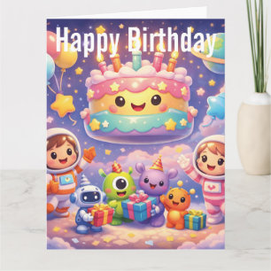 Carte Jolie fête d'anniversaire dans l'espace avec des a