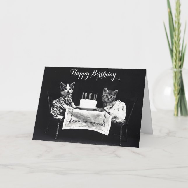 Carte Jolie fête d'anniversaire de chat Vintage (Devant)