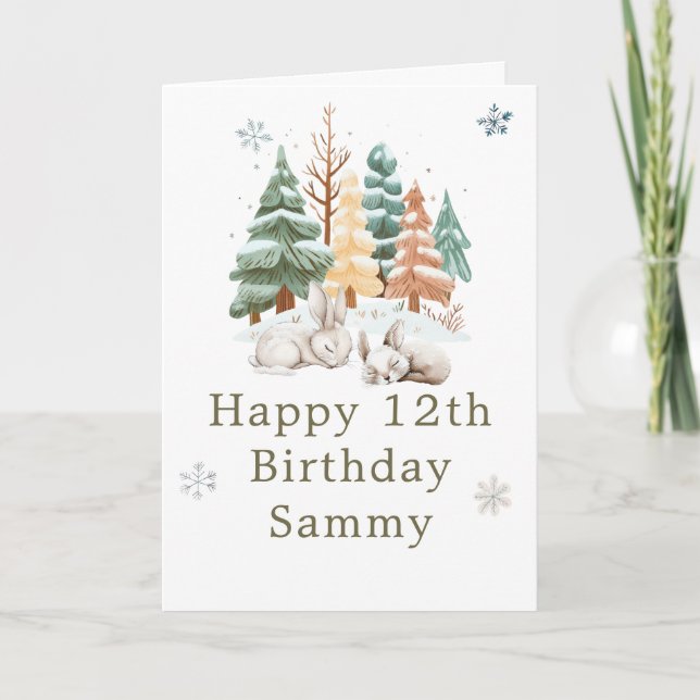 Carte Jolie fête d'anniversaire des lapins d'hiver (Devant)