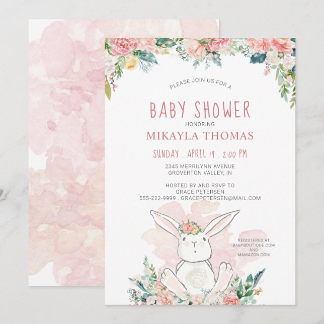 Carte Jolie Fête de Naissance de Lapin de la Forêt Flora (Devant / Derrière)
