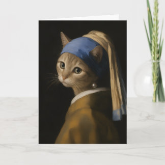 Carte Jolie Fille au Chat au Collier de Perle Dessin Ani
