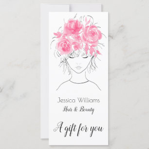 Carte Jolie fille avec aquarelle rose rose-Floral