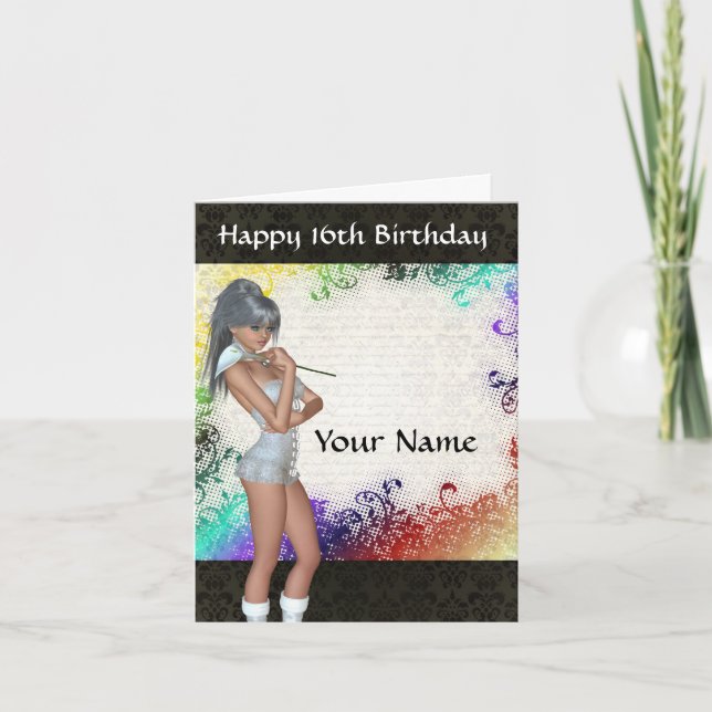 Carte Jolie fille avec lily 16e anniversaire (Devant)