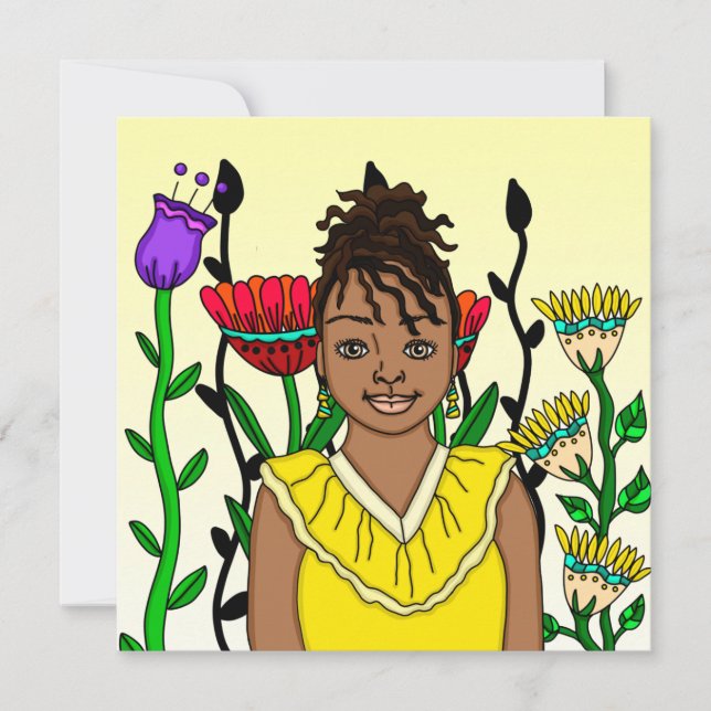 Carte Jolie fille de couleur avec Arrière - plan floral (Devant)
