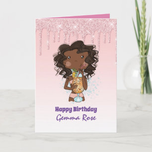 Carte Jolie fille noire Anniversaire - Beaucoup de thème