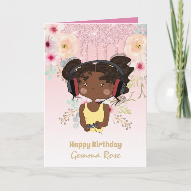 Carte Jolie fille noire Anniversaire - Beaucoup de thème (Devant)