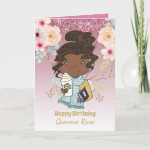 Carte Jolie fille noire Anniversaire - Beaucoup de thème