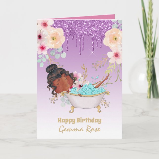 Carte Jolie fille noire Anniversaire - Beaucoup de thème (Devant)