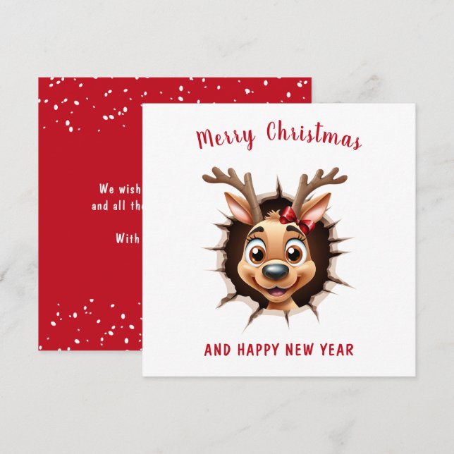 Carte Jolie Fille Rindeer Noël (Devant / Derrière)