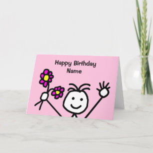 Carte Jolie Fille Souriante Faisant des Fleurs Roses Ann