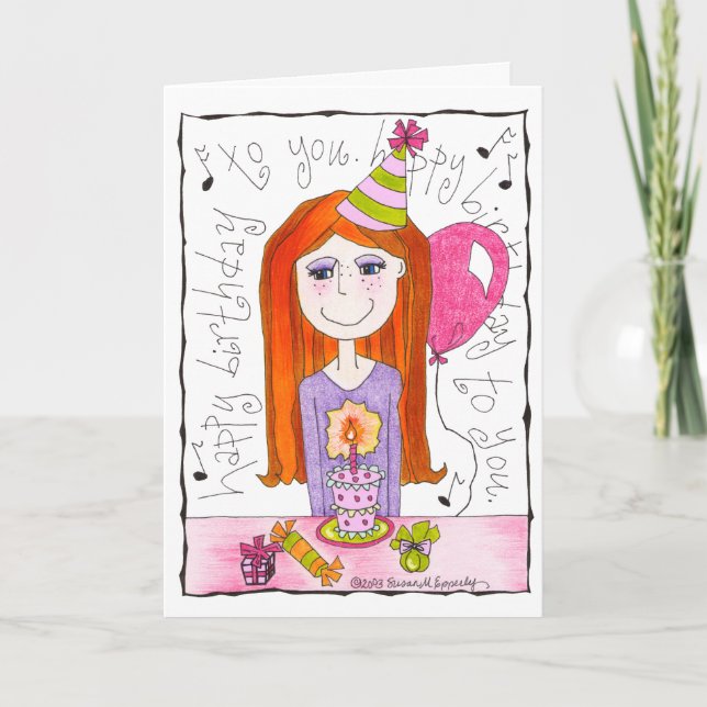Carte Jolie fille Tween Joyeux anniversaire (Devant)