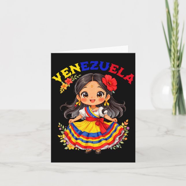 Carte Jolie Fille Vénézuélienne Robe Traditionnelle Art  (Devant)