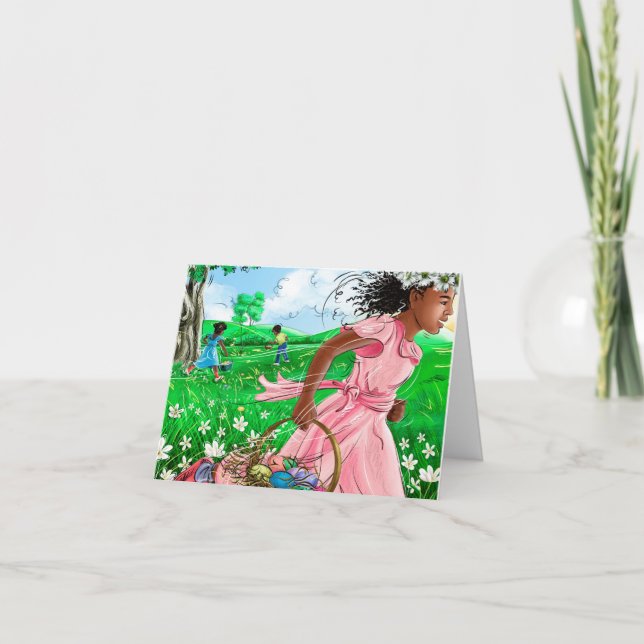 Carte Jolie Filles Africaines Chasse aux Oeufs de Pâques (Devant)