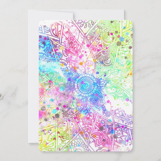 Carte Jolie fleur henné dessiné à la main aquarelles (Devant)